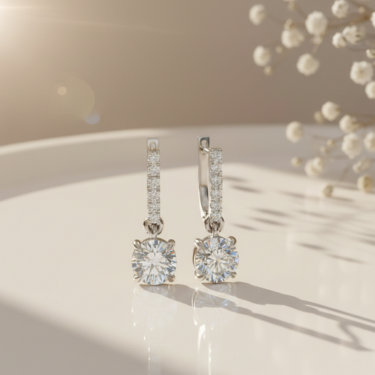 Solitaire Dangling Hoop Sterling Silver Earrings for Her