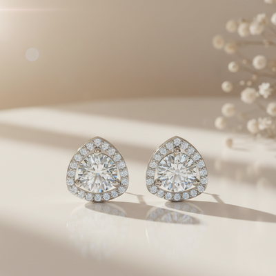 Trilliant Halo Sterling Silver Earrings for Her