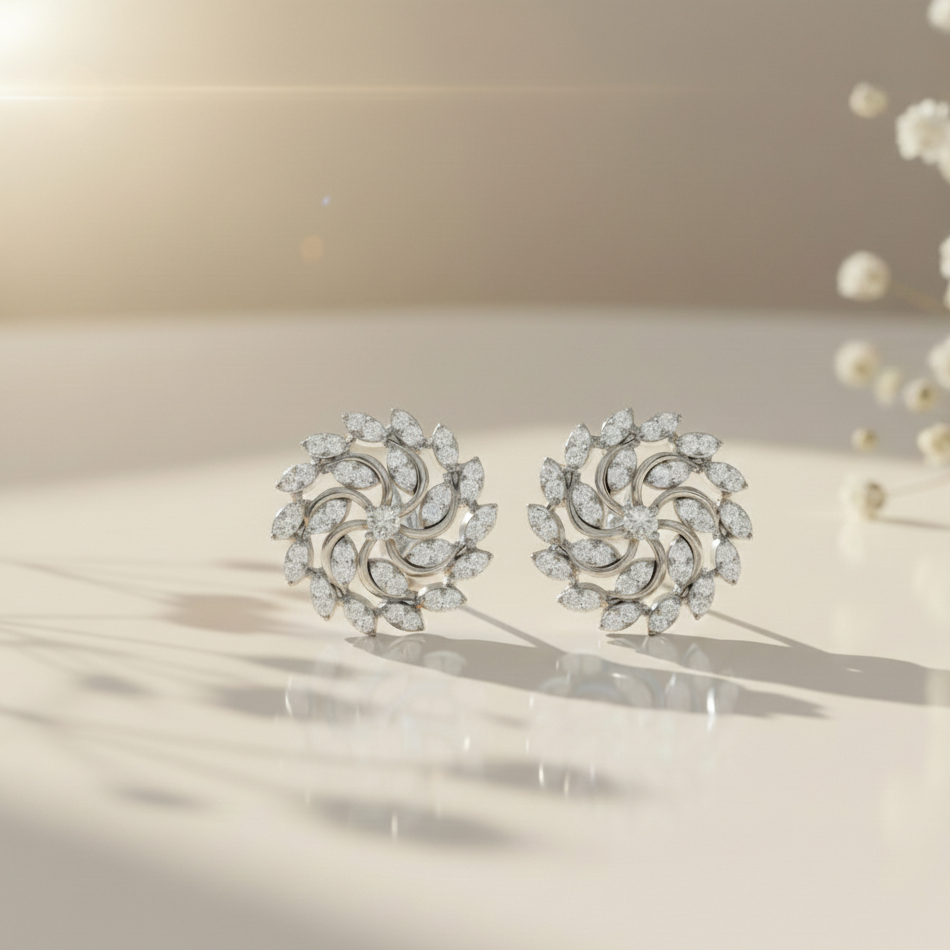 Radiant Petal Swirl Sterling Silver Earrings for Women