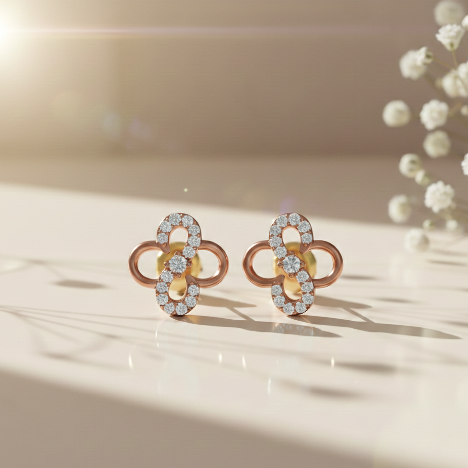 Infinity Floral Rose Gold Sterling Silver Earrings for Women