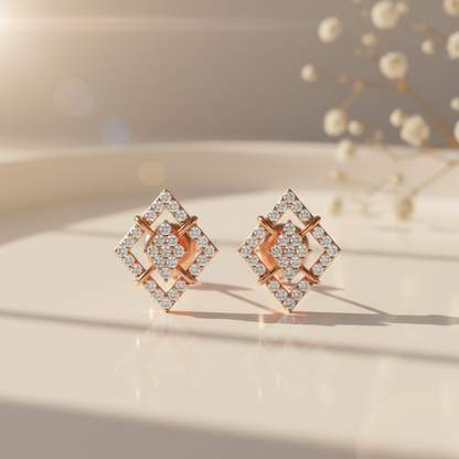 Diamond Shape Sparkling Sterling Silver Earrings for Women