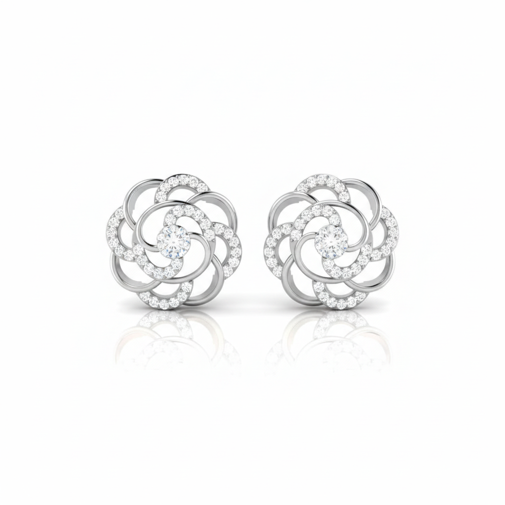 Rose Bloom Swirl Sterling Silver Earrings for Women