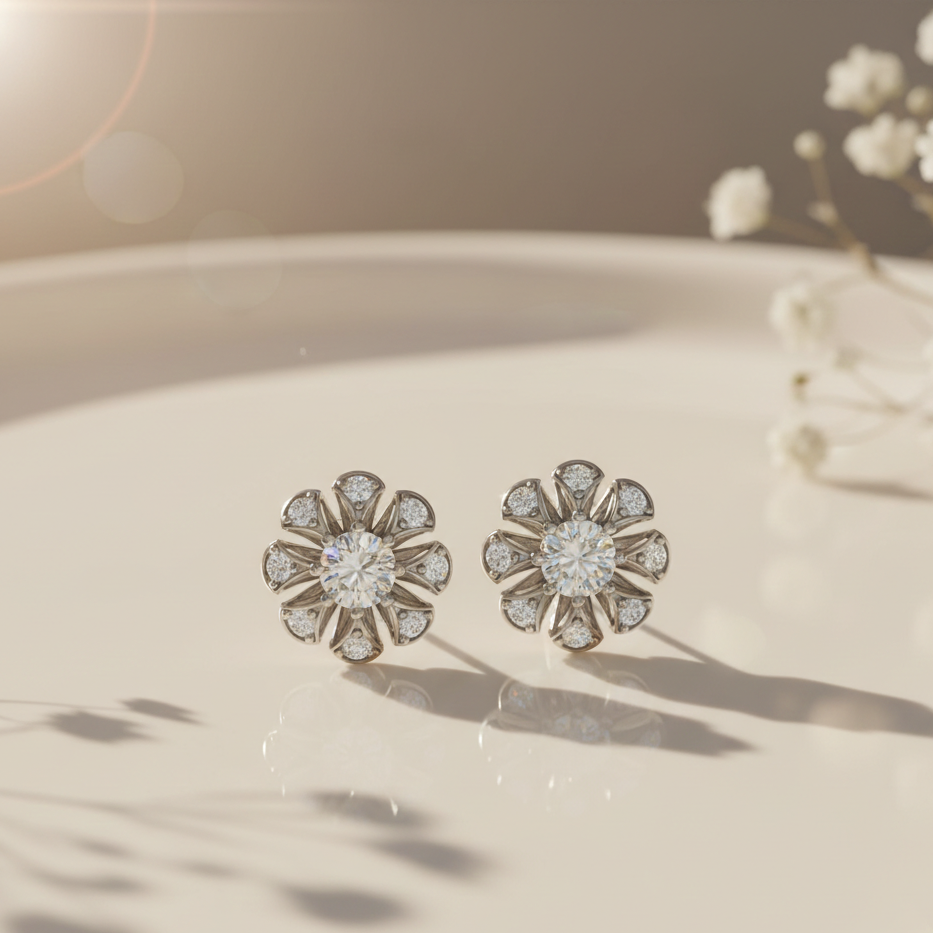 Floral Bloom Sterling Silver Earrings for Her