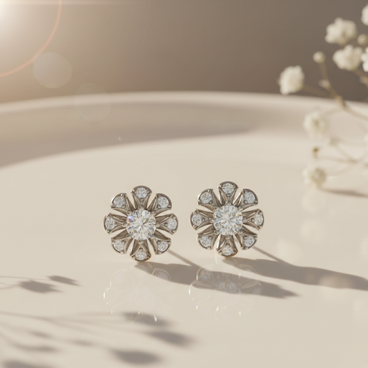 Floral Bloom Sterling Silver Earrings for Her