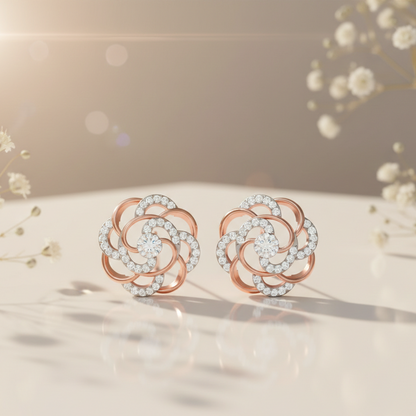 Rose Bloom Swirl Sterling Silver Earrings for Women