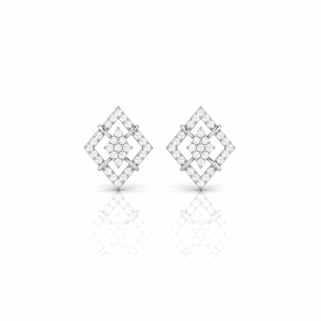 Diamond Shape Sparkling Sterling Silver Earrings for Women