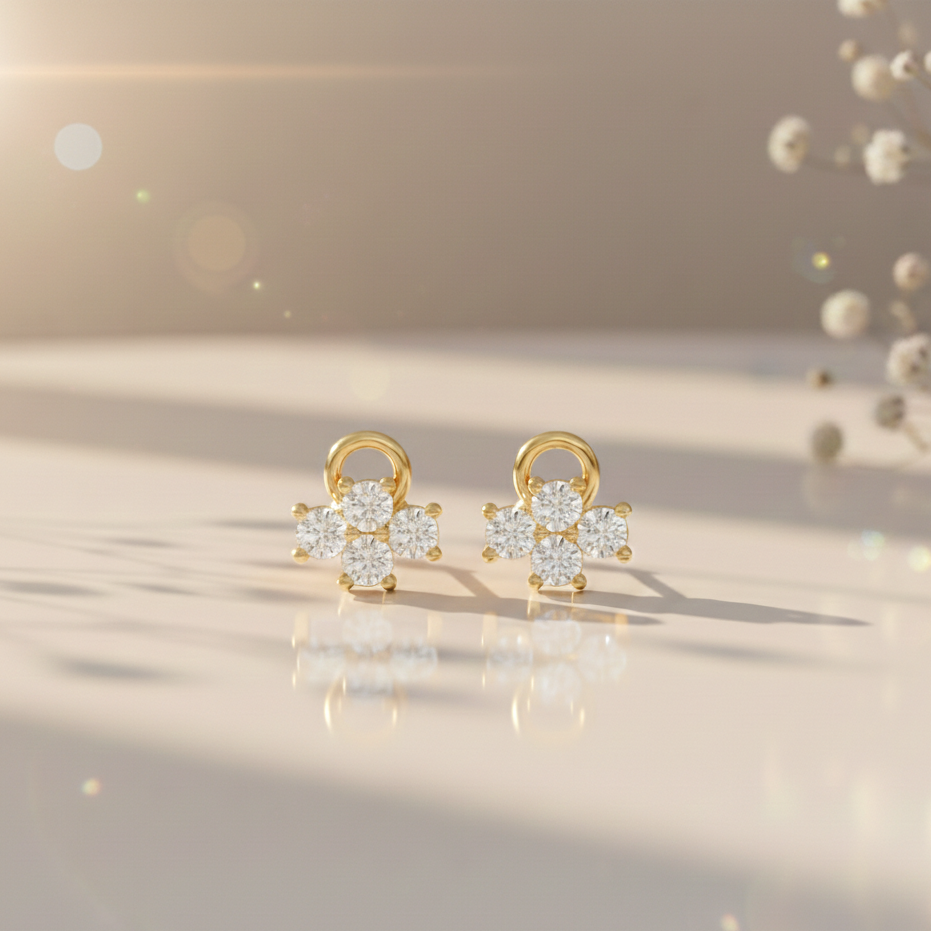 Dainty Floral Sterling Silver Earrings for Women