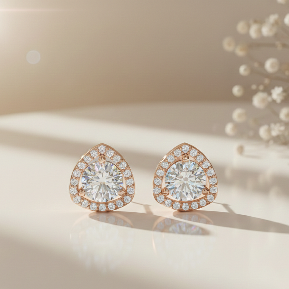 Trilliant Halo Sterling Silver Earrings for Her