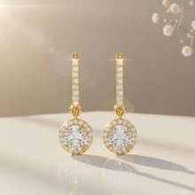 Load image into Gallery viewer, Halo Solitaire Dangling Hoop Sterling Silver Earrings for Her