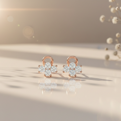 Dainty Floral Sterling Silver Earrings for Women