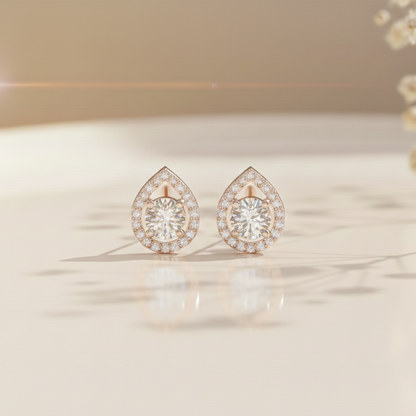 Teardrop Halo Sterling Silver Earrings for Her