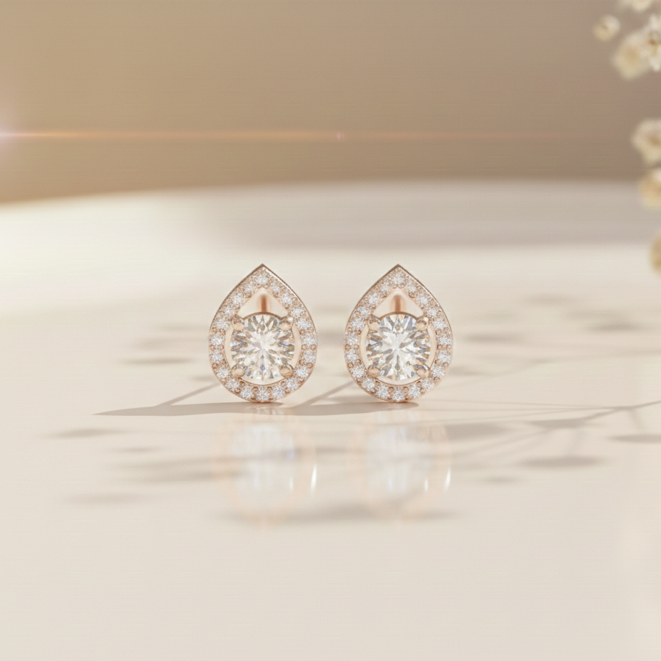 Teardrop Halo Sterling Silver Earrings for Her