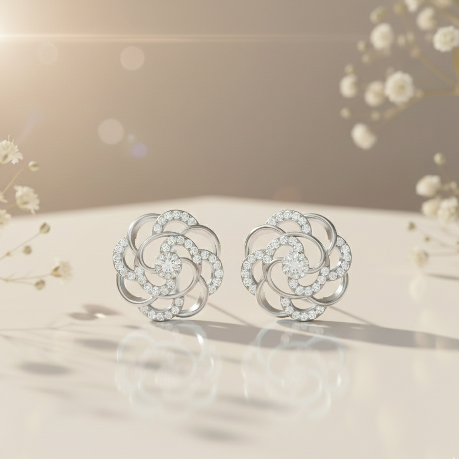 Rose Bloom Swirl Sterling Silver Earrings for Women