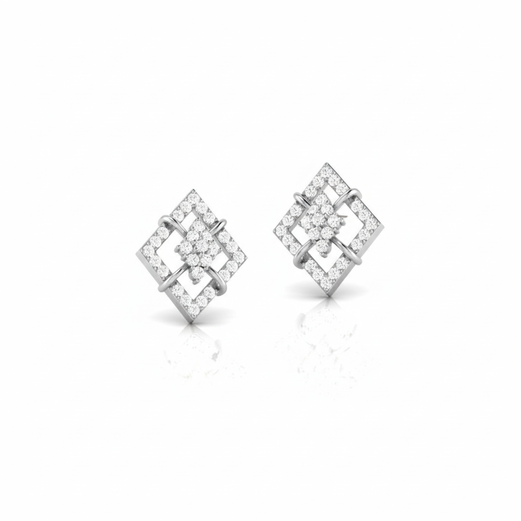 Diamond Shape Sparkling Sterling Silver Earrings for Women