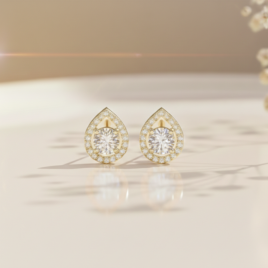 Teardrop Halo Sterling Silver Earrings for Her