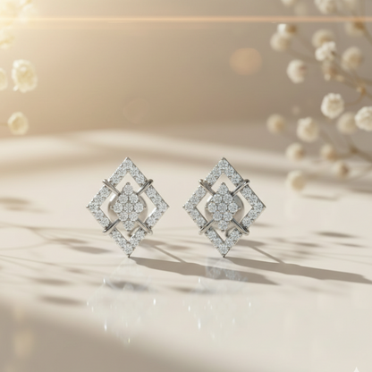 Diamond Shape Sparkling Sterling Silver Earrings for Women