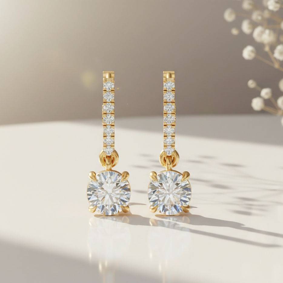 Solitaire Dangling Hoop Sterling Silver Earrings for Her