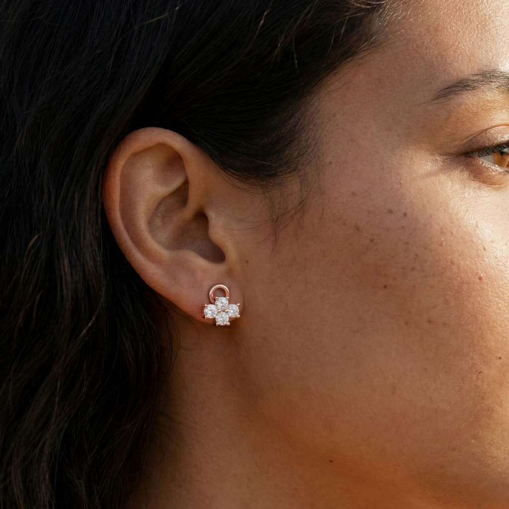 Dainty Floral Sterling Silver Earrings for Women
