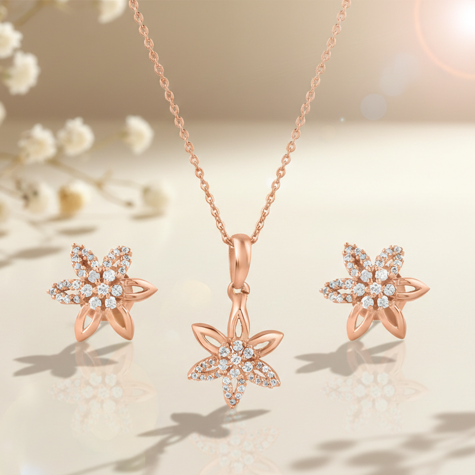 Floral Rose Gold Pendant Set