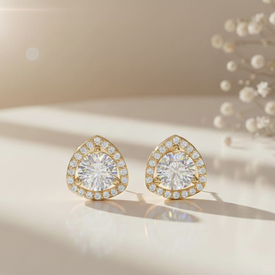 Trilliant Halo Sterling Silver Earrings for Her