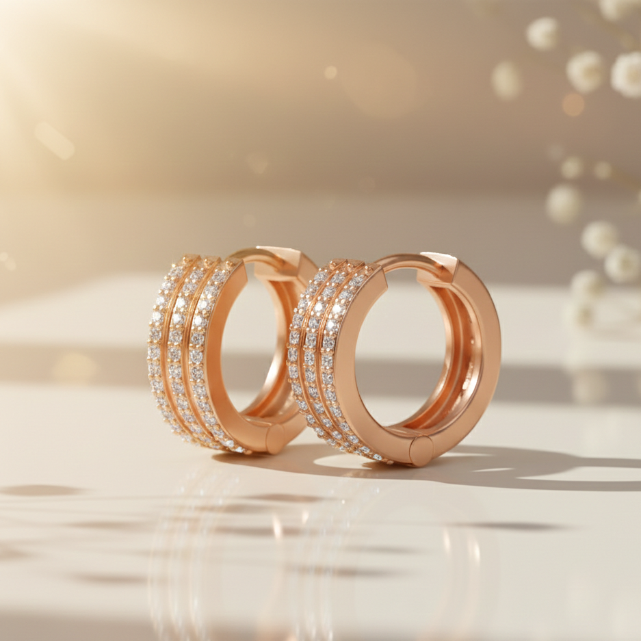 Trinity Diamond sparkle hoop bali earrings for her