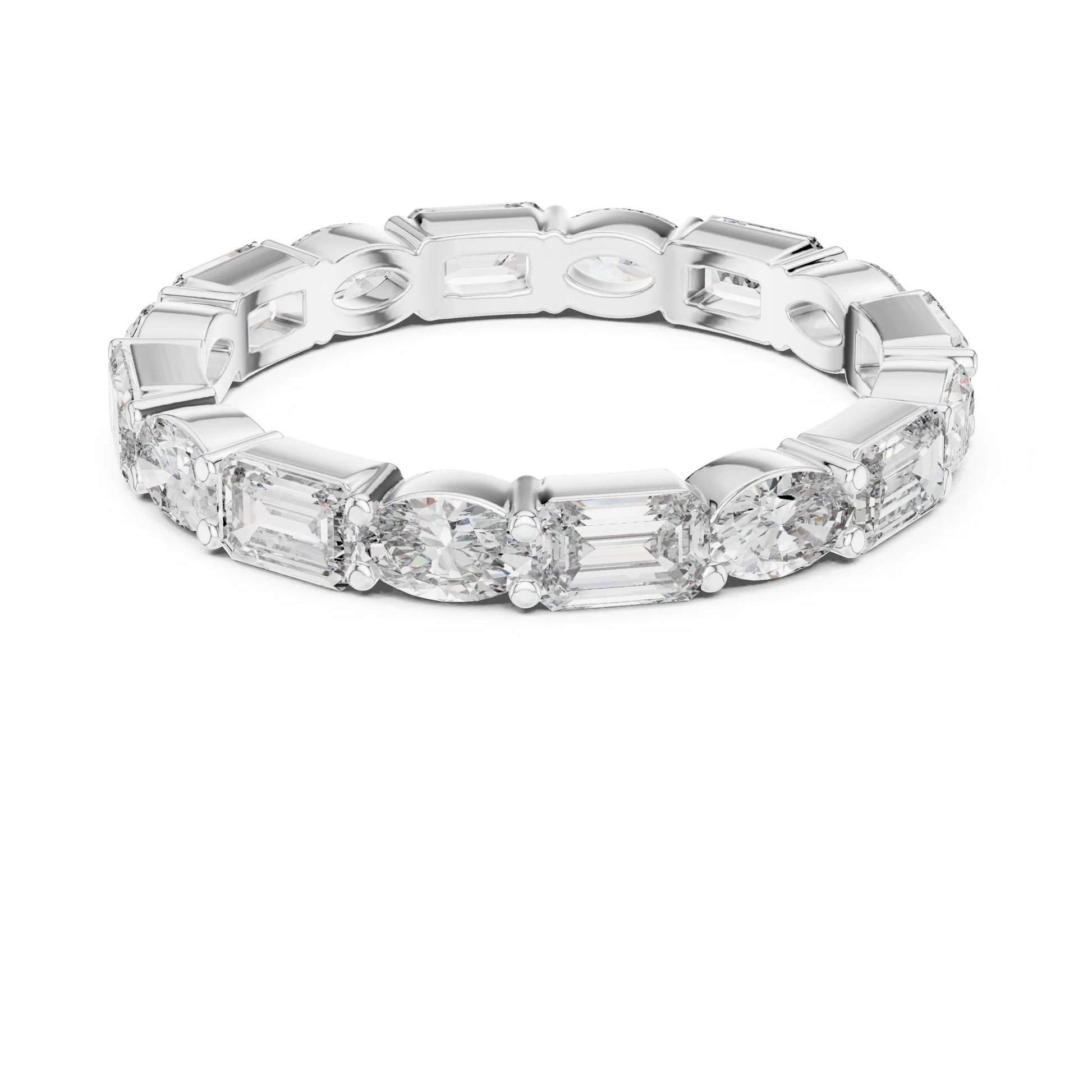 moissanite Diamond ring with baguette cut stones on a white background