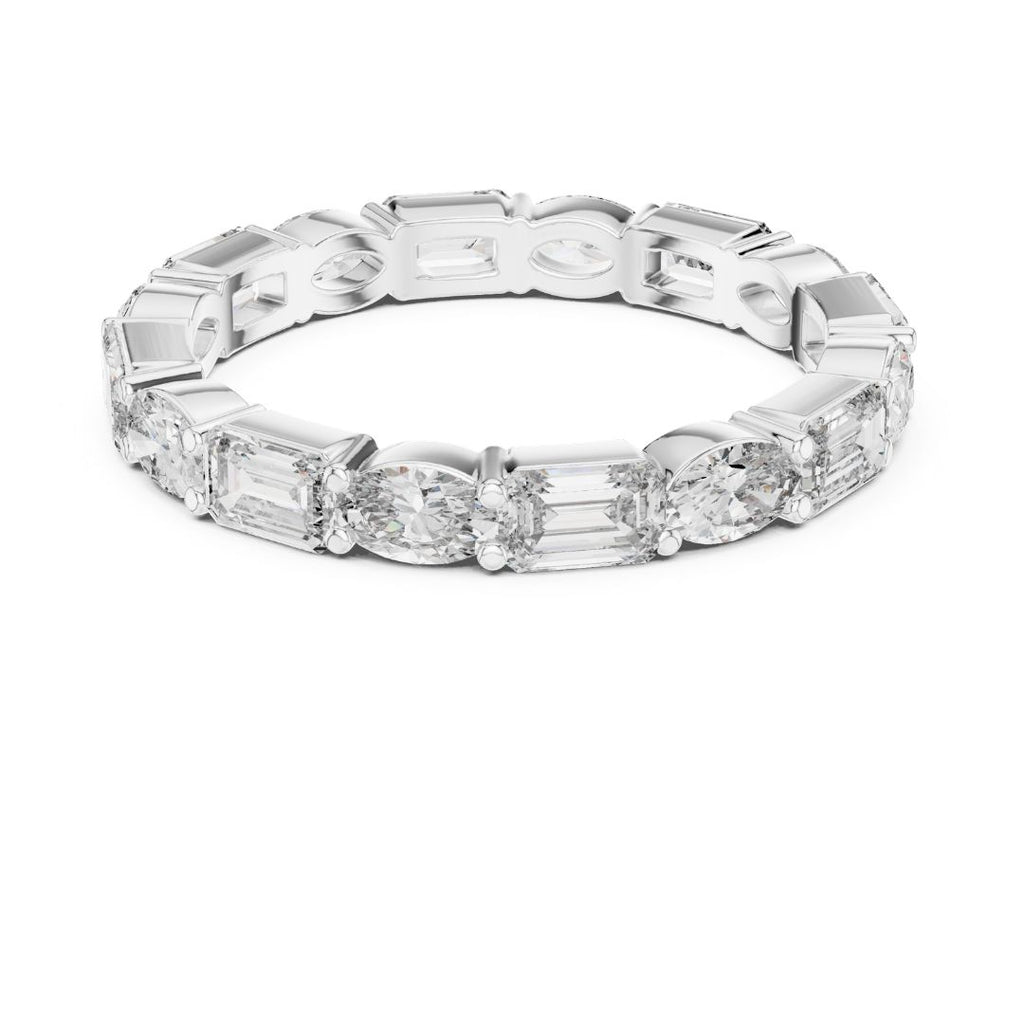 moissanite Diamond ring with baguette and round cut stones on a white background