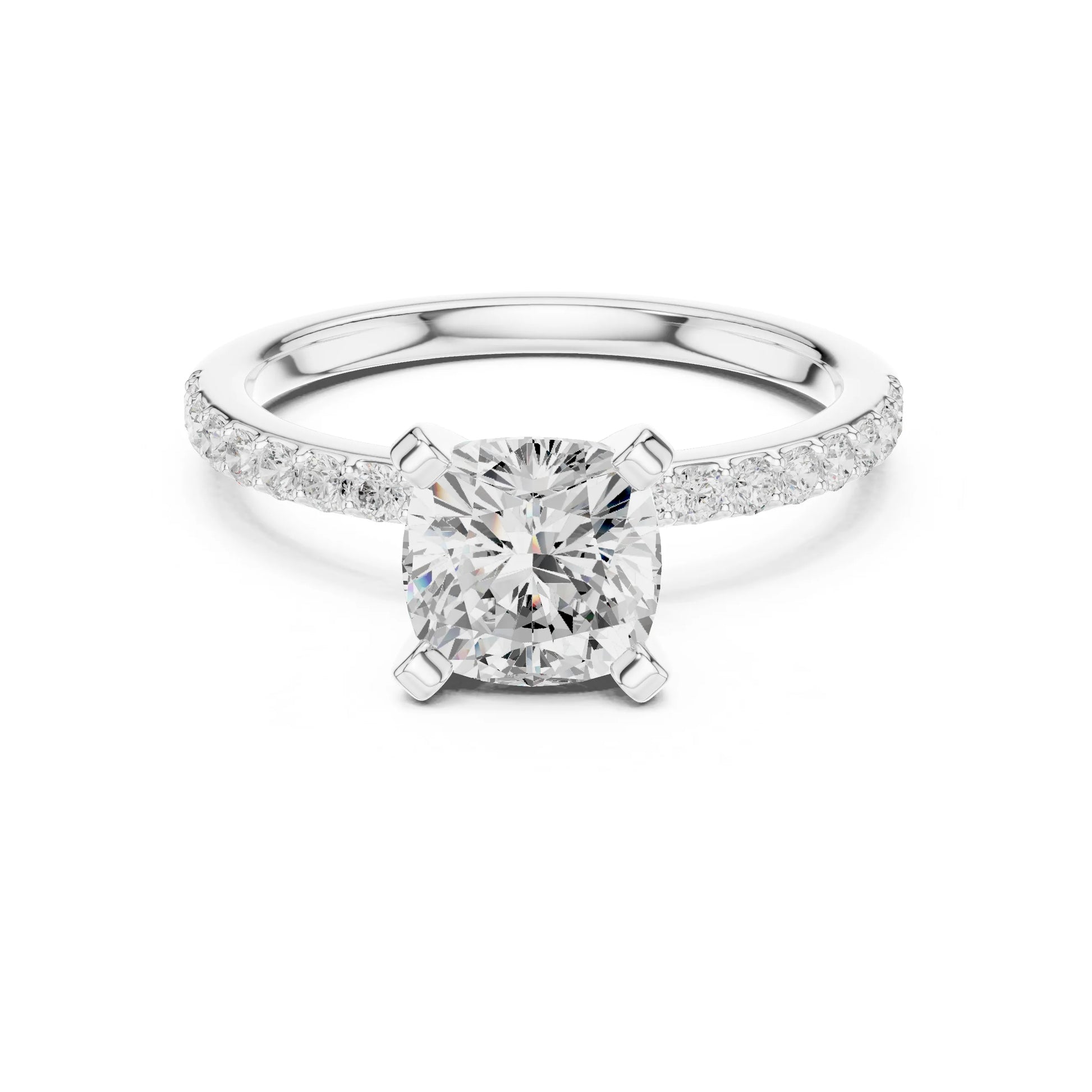 moissanite Diamond ring with a white gemstone on a white background