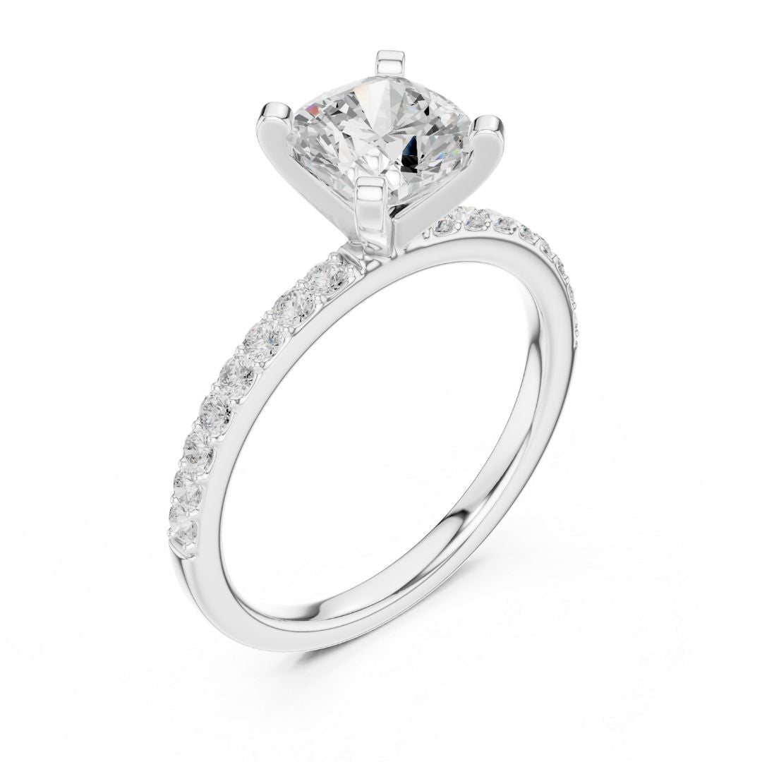 moissanite Diamond ring with a clear gemstone on a white background