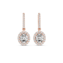 Load image into Gallery viewer, Rose gold earrings with clear moissanite gemstones on a white background
