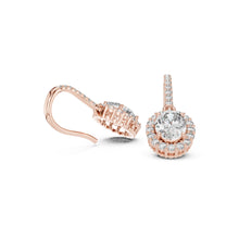 Load image into Gallery viewer, Rose gold earrings with clear moissanite gemstones on a white background