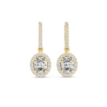 Load image into Gallery viewer, Gold earrings with clear moissanite gemstones on a white background