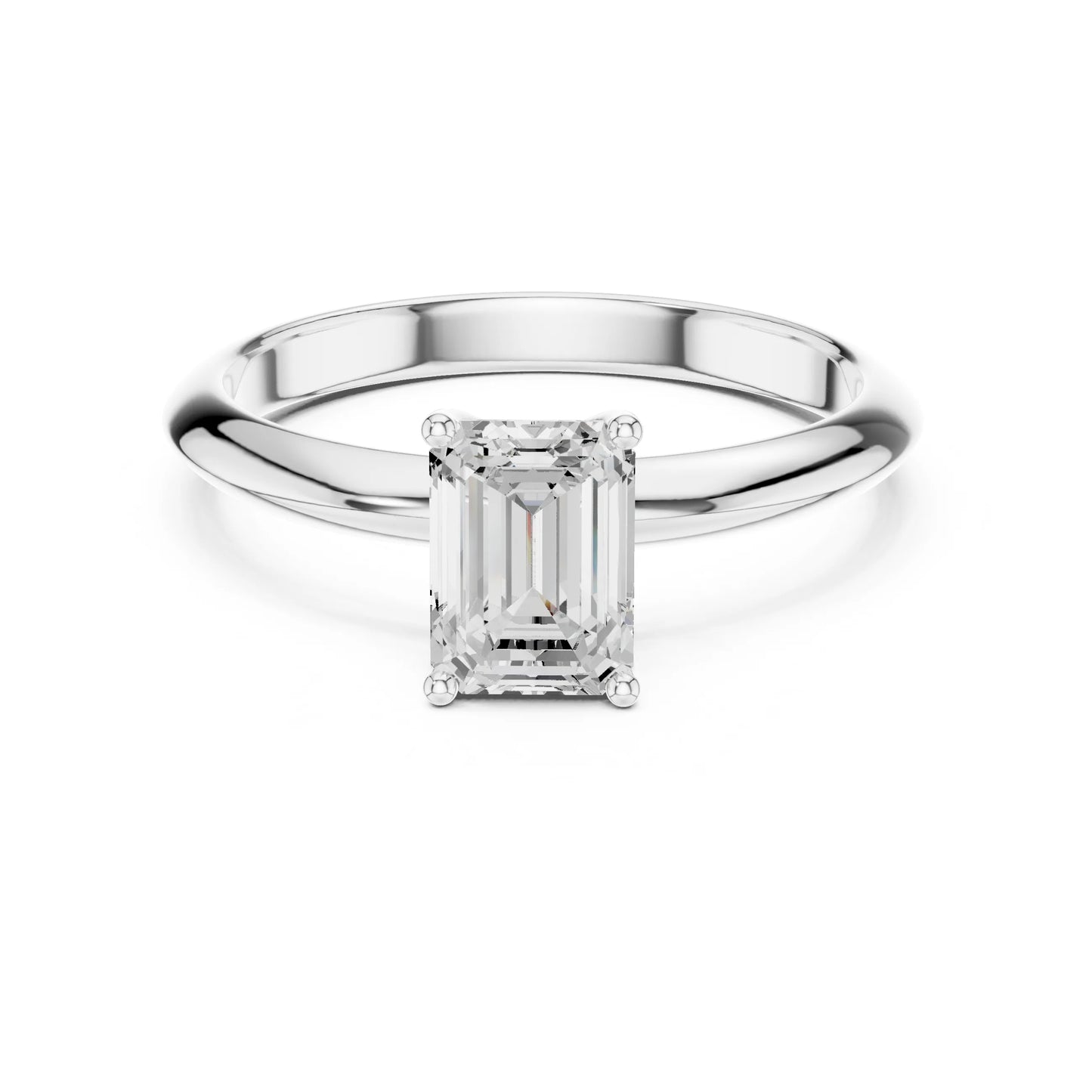 Kyra 1ct Emerald silver finish Moissanite Solitaire Diamond Ring for her