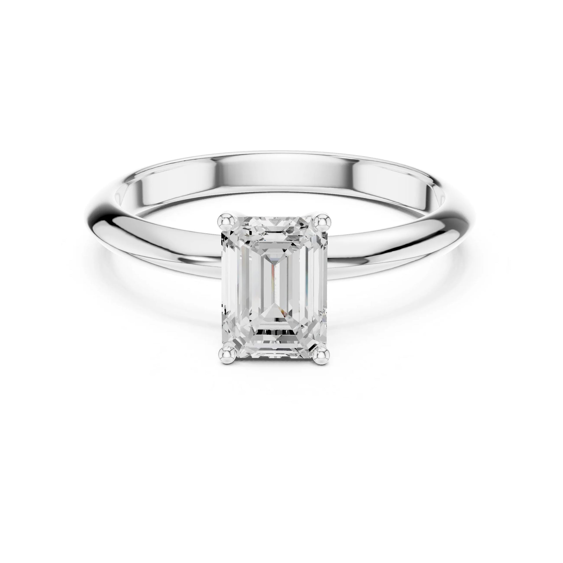 Kyra 1ct Emerald silver finish Moissanite Solitaire Diamond Ring for her