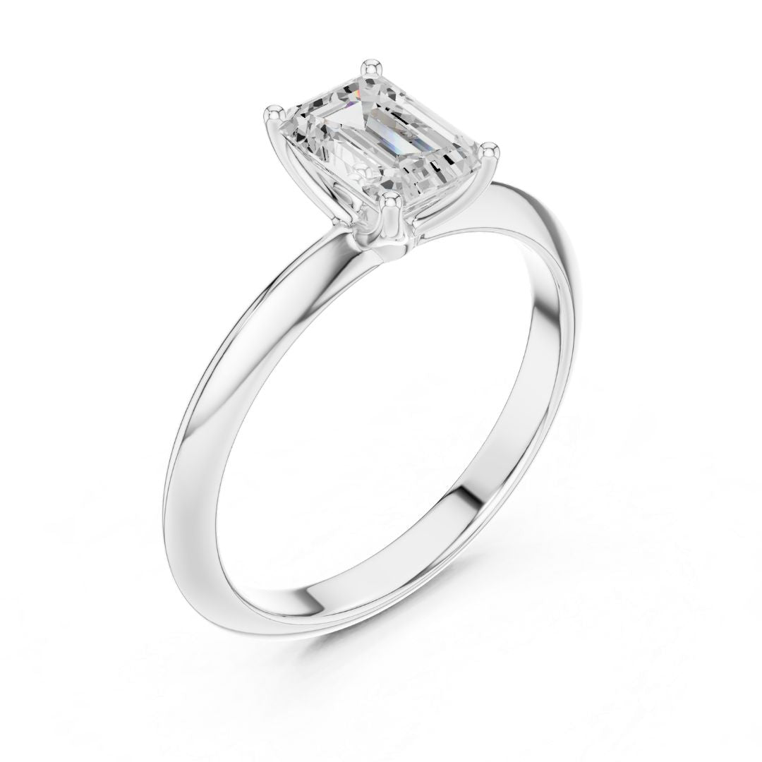 moissanite Diamond ring with a rectangular cut gemstone on a white background