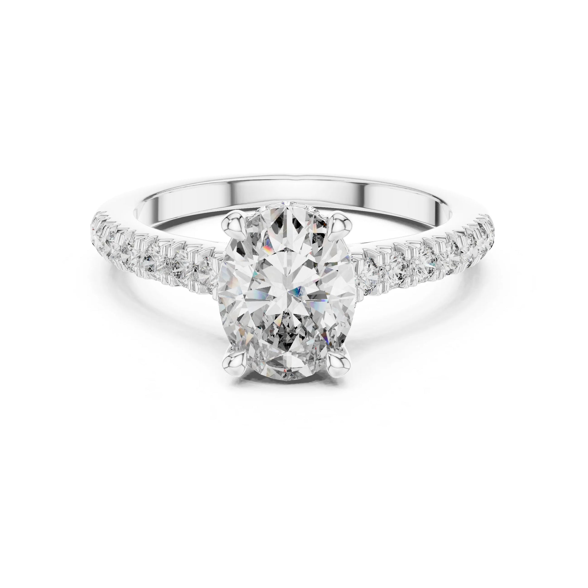 moissanite Diamond ring with a white gemstone on a white background