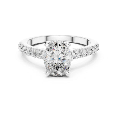 moissanite Diamond ring with a white gemstone on a white background