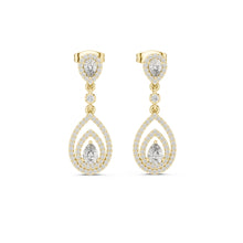 Load image into Gallery viewer, Gold and moissanite diamond teardrop earrings on a white background