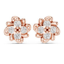 Load image into Gallery viewer, Rose gold flower-shaped earrings with clear Moissanite gemstones on a white background