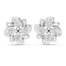 Load image into Gallery viewer, Flower-shaped silver earrings with clear Moissanite  gemstones on a white background