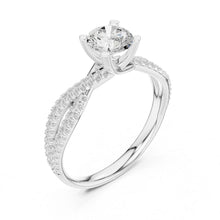 Load image into Gallery viewer, Silver ring with a moisaanite diamond on a white background