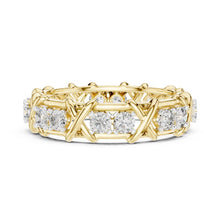 Load image into Gallery viewer, Gold ring with moissanite diamond accents on a white background
