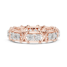 Load image into Gallery viewer, Rose gold ring with moissanite diamond accents on a white background