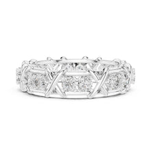 Load image into Gallery viewer, Silver ring with moissanite diamond accents on a white background