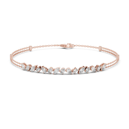 Rose gold bracelet with Moissanite diamonds on a white background