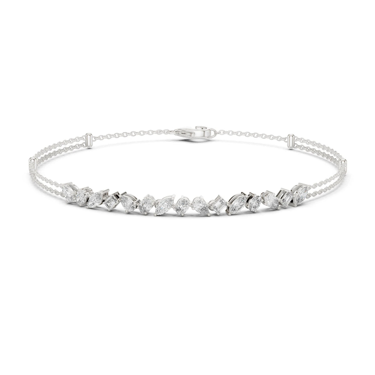 Silver bracelet with small  Moissanite diamonds on a white background
