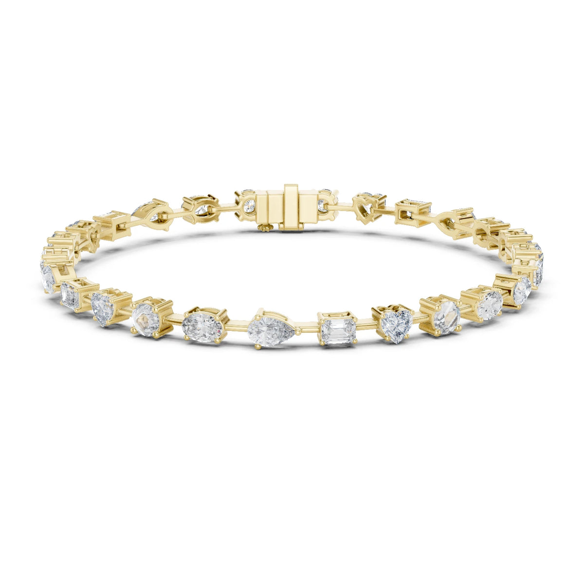 Gold bracelet with  moissanite diamonds on a white background