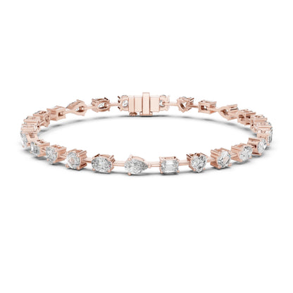Rose gold bracelet with moissanite diamonds on a white background