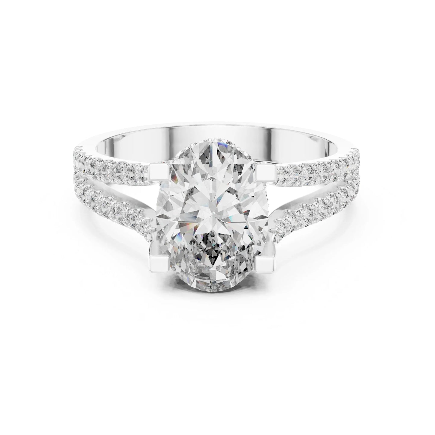 moissanite Diamond ring with a pear-shaped center stone on a white background