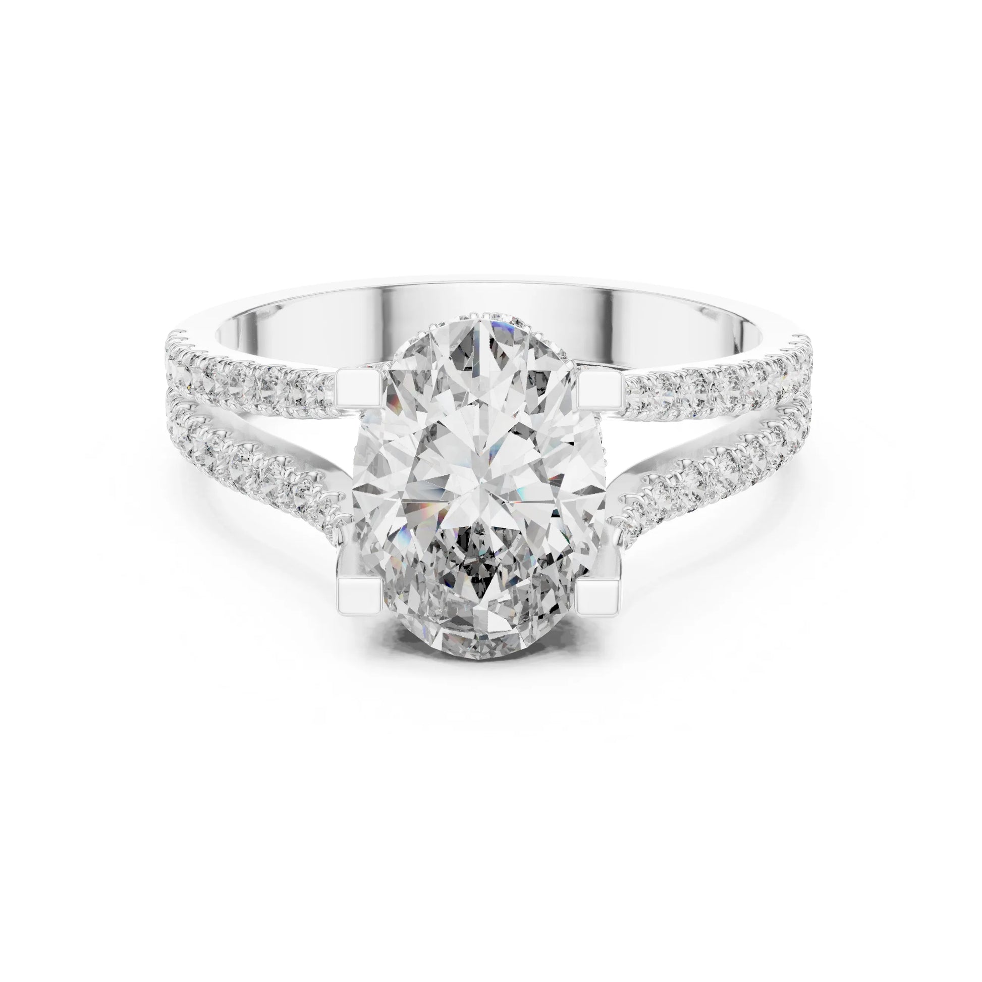 moissanite Diamond ring with a pear-shaped center stone on a white background